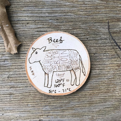 Farmhouse Kitchen Magnet.  Cow with its meat cuts and cooking temperature. Useful Kitchen Decor.