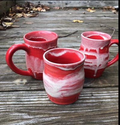Red and White Christmas Pottery Mugs