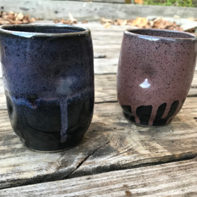Handmade purple and black stemless wine glasses.  Unique wine lover gifts